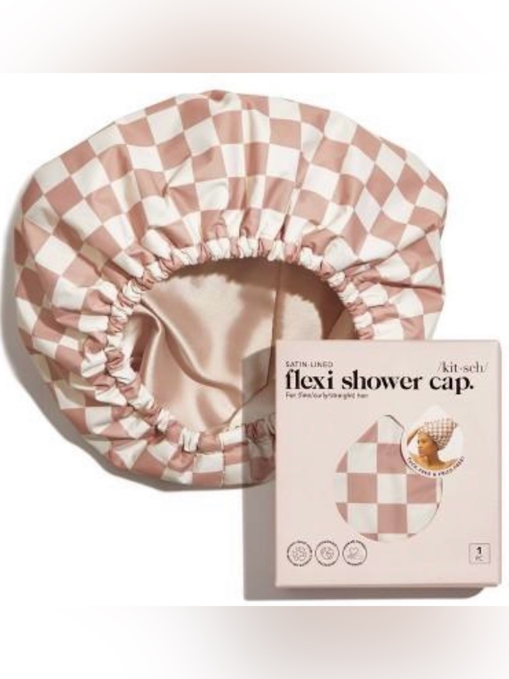 Kitsch Luxury Shower Cap Pink and White Checkerboard